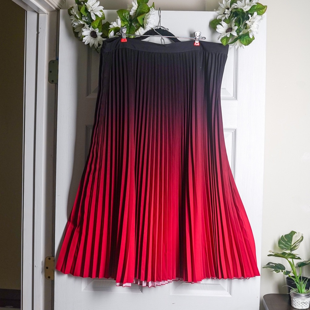 M&S Collection Pleated Ombre Midi Skirt Black to Pink size 16 Stretchy Waist